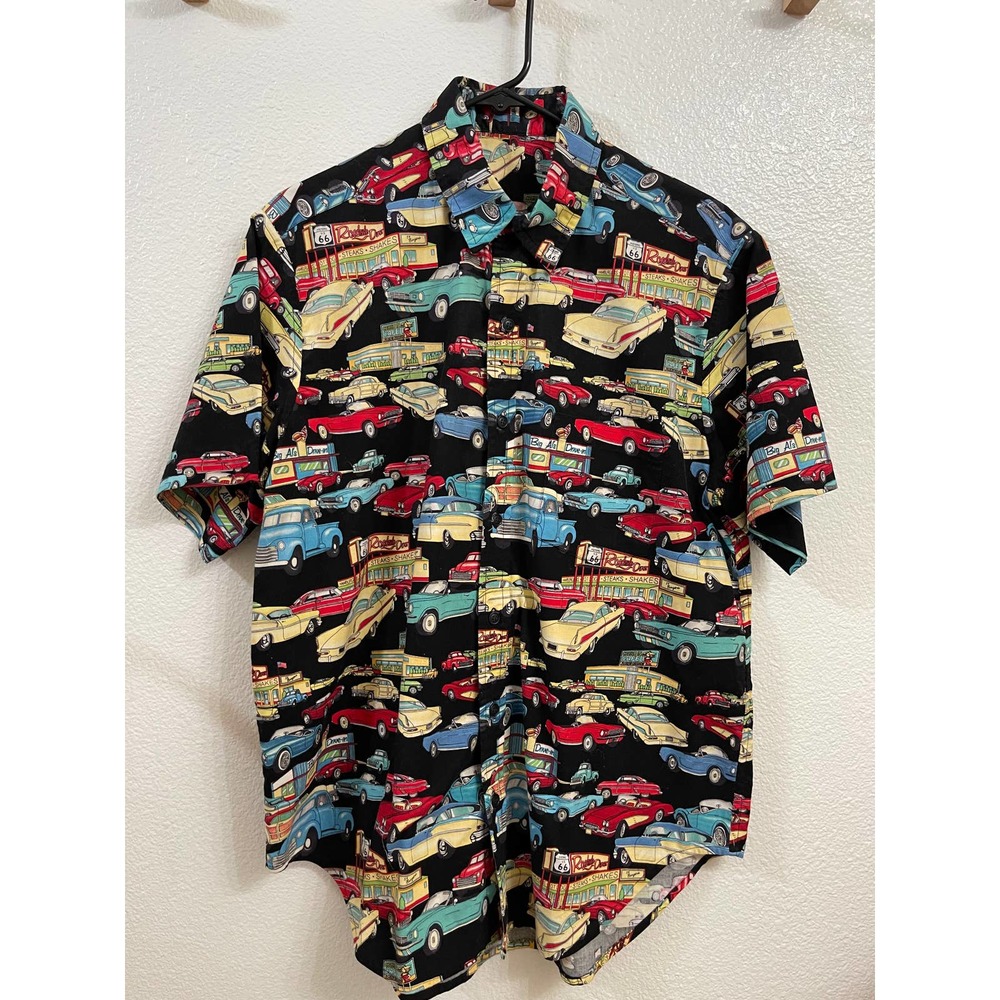 Super Cool Route 66 Button Up Shirt Retro Diner and classic cars Design